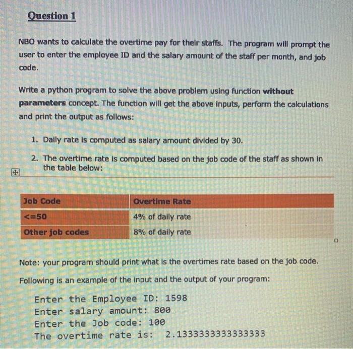 Solved Question 1 NBO Wants To Calculate The Overtime Pay Chegg