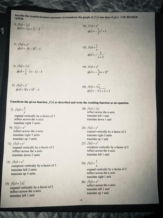 Solved Describe The Transformations Necessary To Transform Chegg