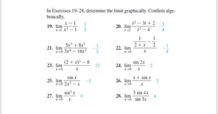 Solved In Exercises Determine The Limit Graphically Chegg