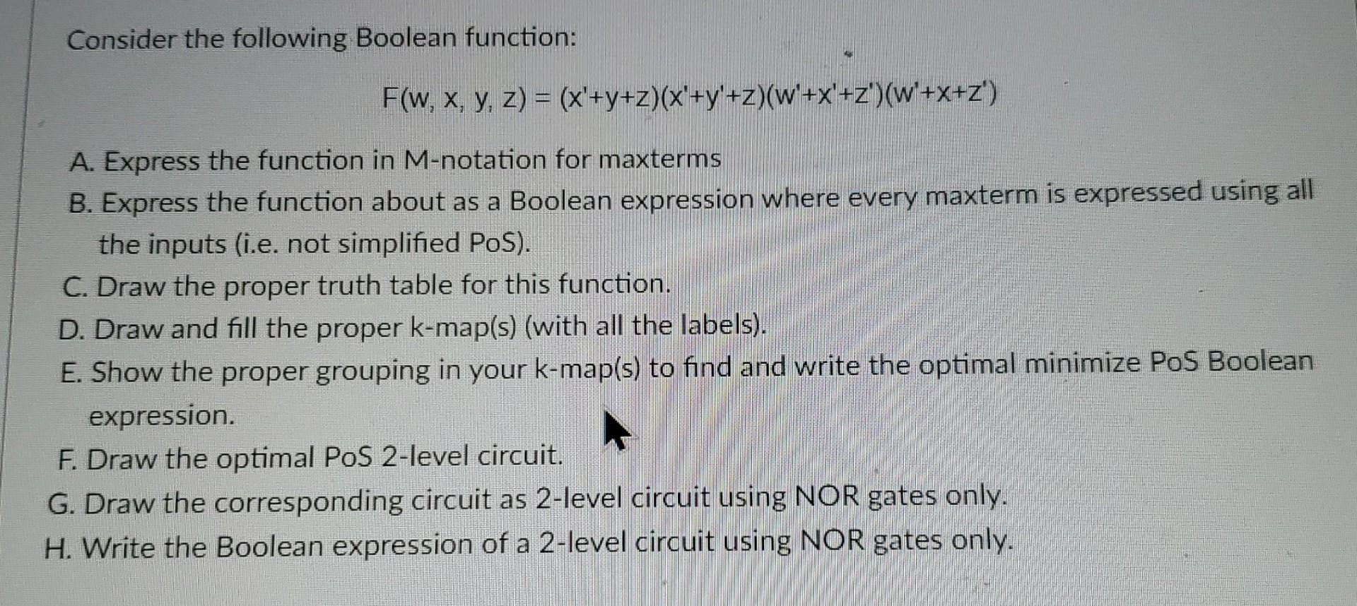 Solved Consider The Following Boolean Function Chegg