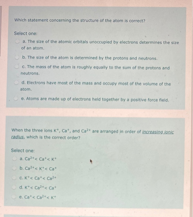 Solved Which Statement Concerning The Structure Of The Atom Chegg