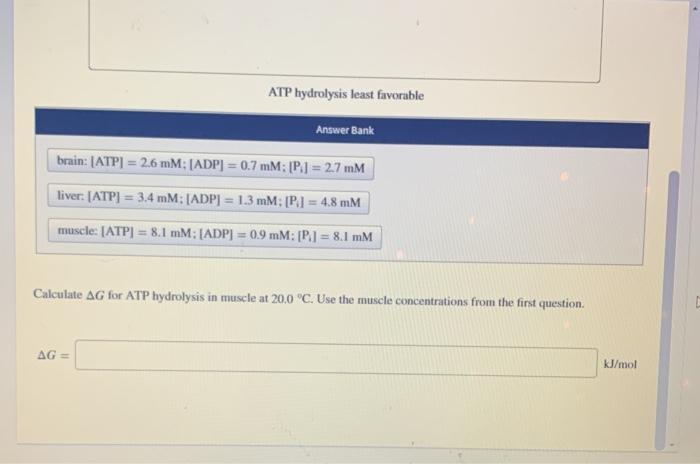 Solved The Equation For Atp Hydrolysis Is Atp Adp P Ag Chegg