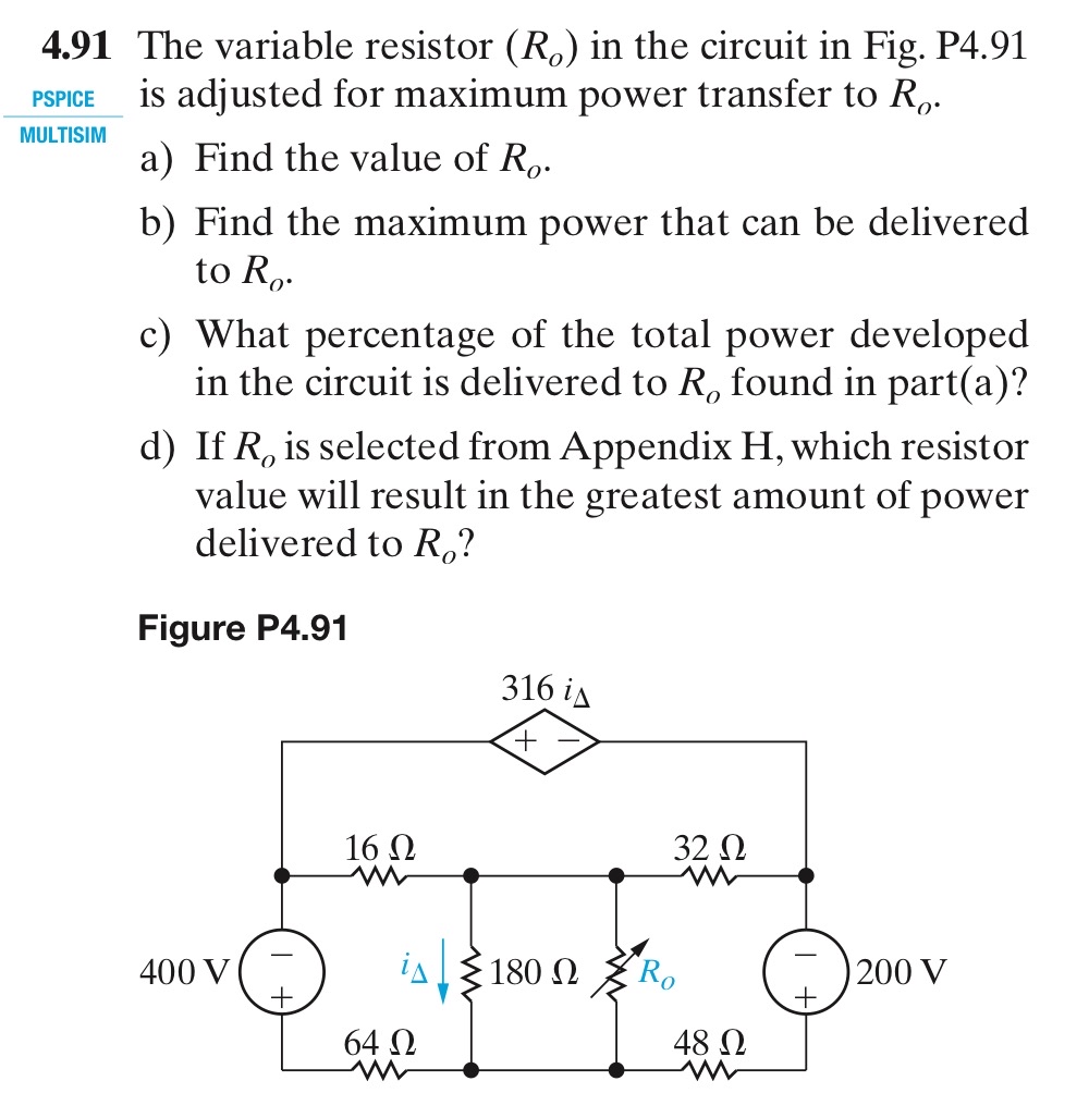 Solved The Variable Resistor Ro In The Circuit In Chegg