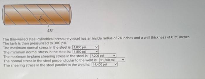 Solved 45 The Thin Walled Steel Cylindrical Pressure Vessel Chegg