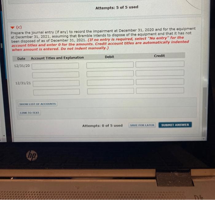 Solved Problem Part Level Submission Bramble Company Chegg