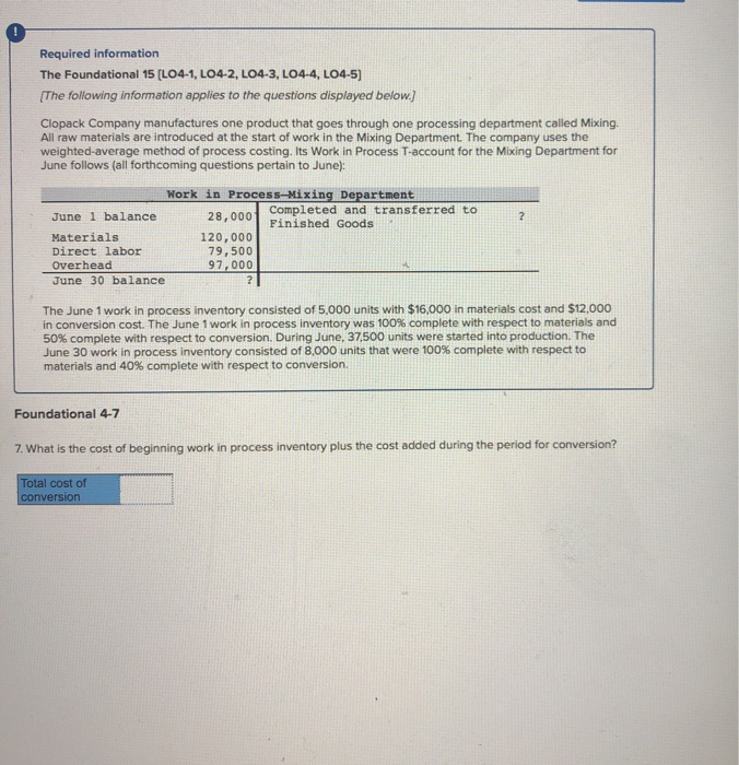 Solved Required Information The Foundational Lo Chegg