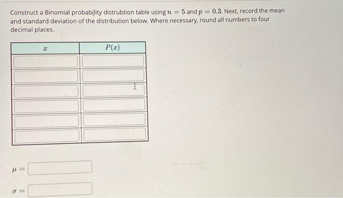 Solved Construct A Binomial Probability Distribution Table Chegg