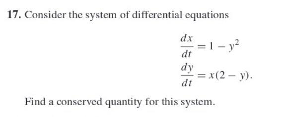 Solved 17 Consider The System Of Differential Equations Dx Chegg