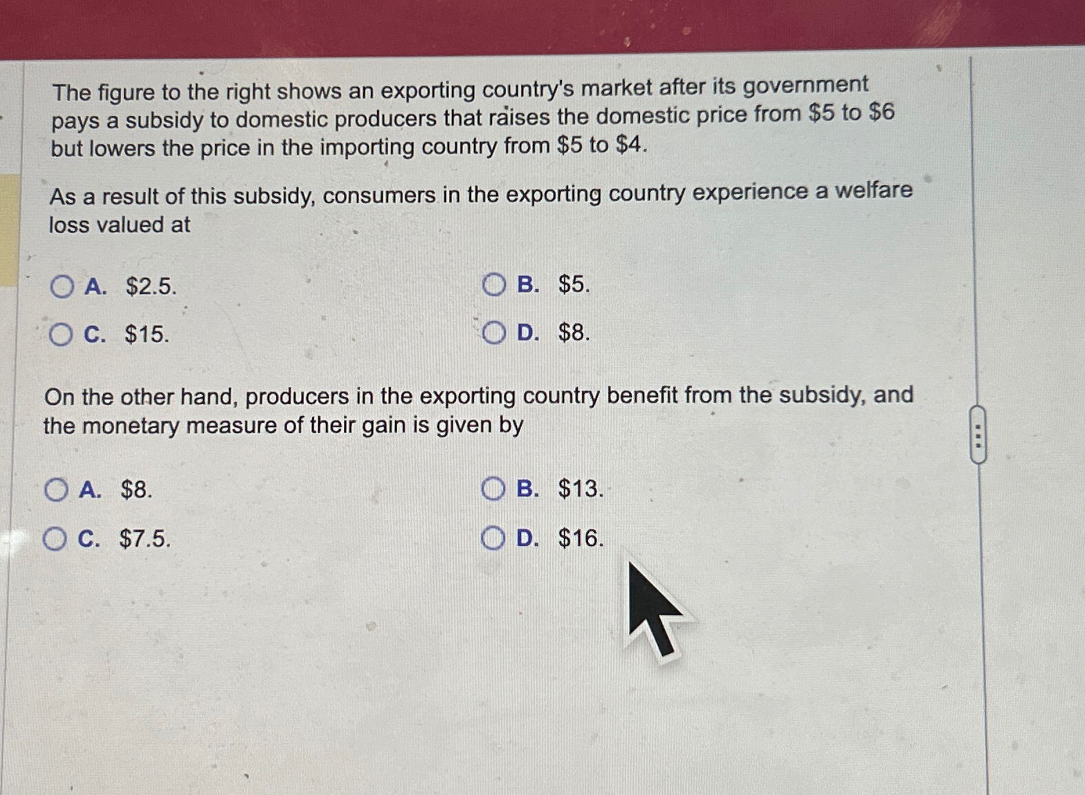 Solved The Figure To The Right Shows An Exporting Country S Chegg