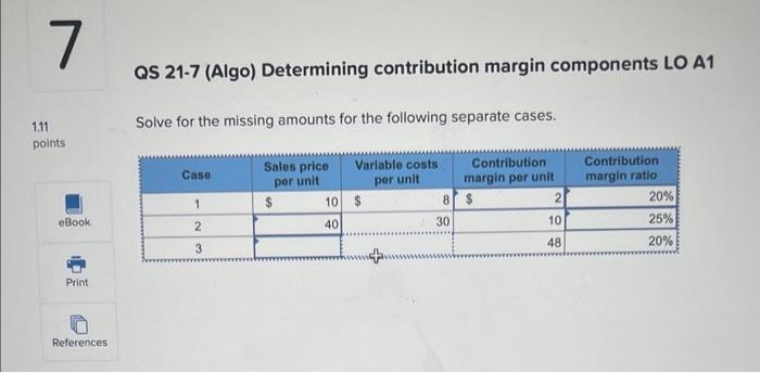 Solved Qs Algo Determining Contribution Margin Chegg