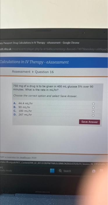 Solved Drug Calculations In Iv Therapy Eassessment Chegg