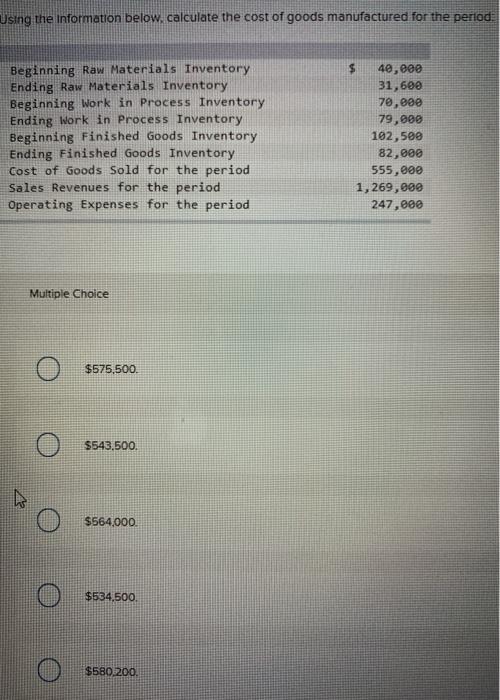 Solved Using The Information Below Calculate The Cost Of Chegg