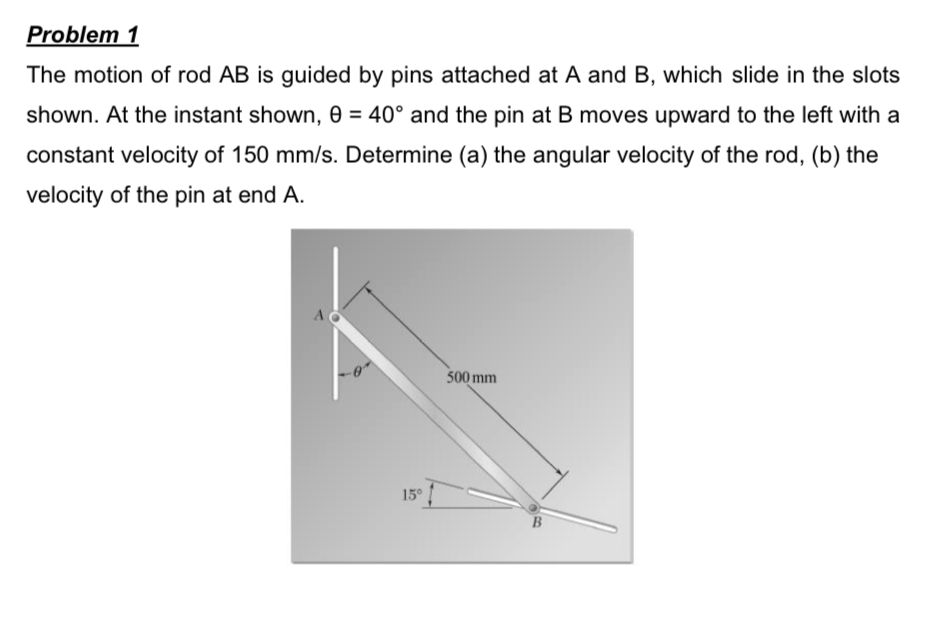 Solved Problem 1The Motion Of Rod AB Is Guided By Pins Chegg