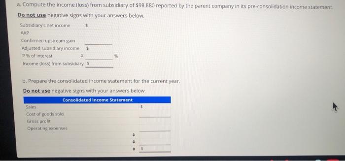 Solved Preparing A Consolidated Income Statement Equity Chegg