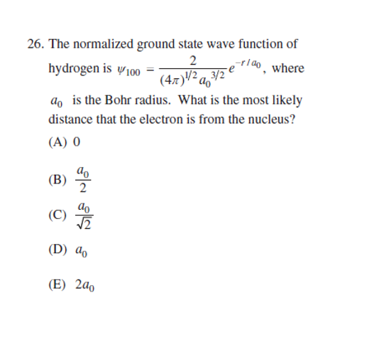 Solved The Normalized Ground State Wave Function Ofhydrogen Chegg