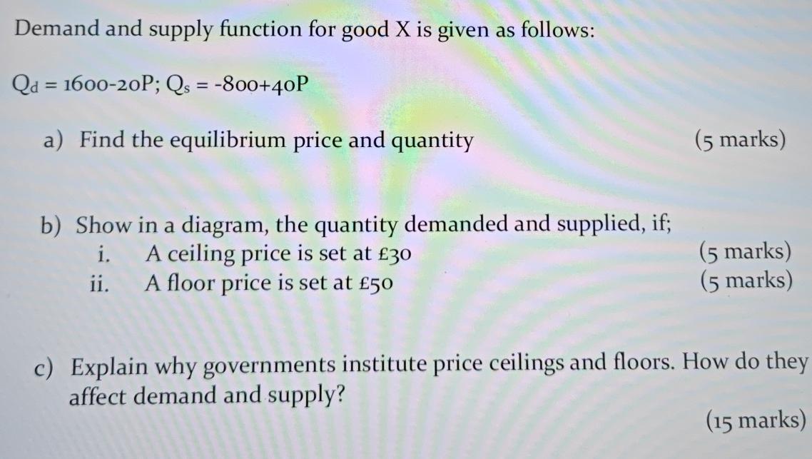 Solved Demand And Supply Function For Good X Is Given As Chegg