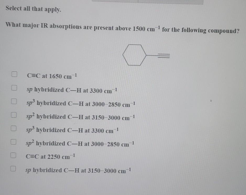 Solved Select All That Apply What Major IR Absorptions Are Chegg