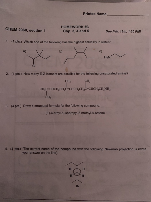 Solved Printed Name Chem Section Homework Chp Chegg