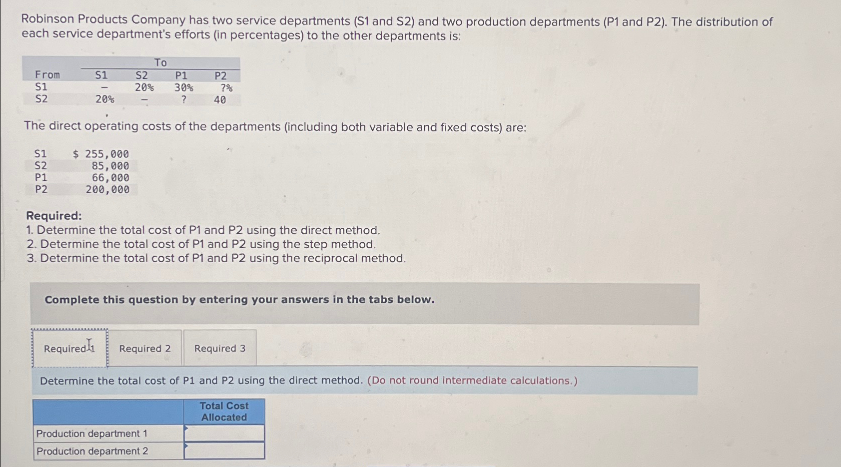 Solved Robinson Products Company Has Two Service Departments Chegg