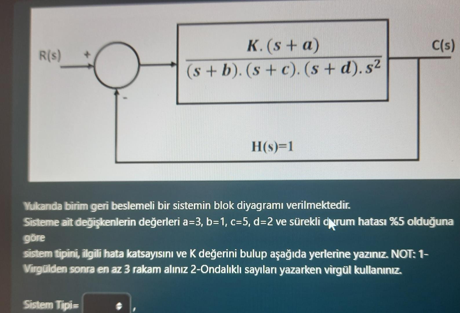 Solved Yukanda Birim Geri Beslemeli Bir Sistemin Blok Chegg