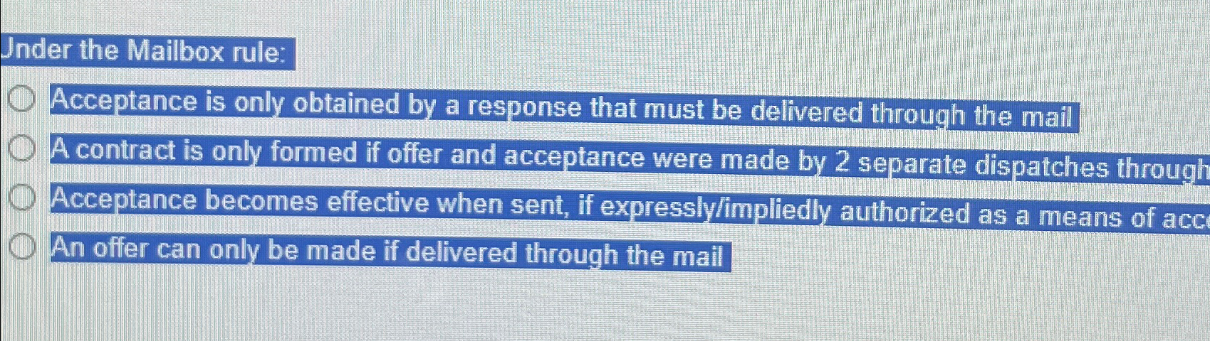 Solved Jnder The Mailbox Rule Acceptance Is Only Obtained By Chegg