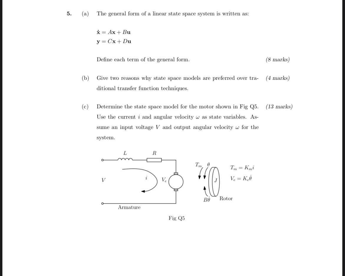 Solved A The General Form Of A Linear State Space System Chegg