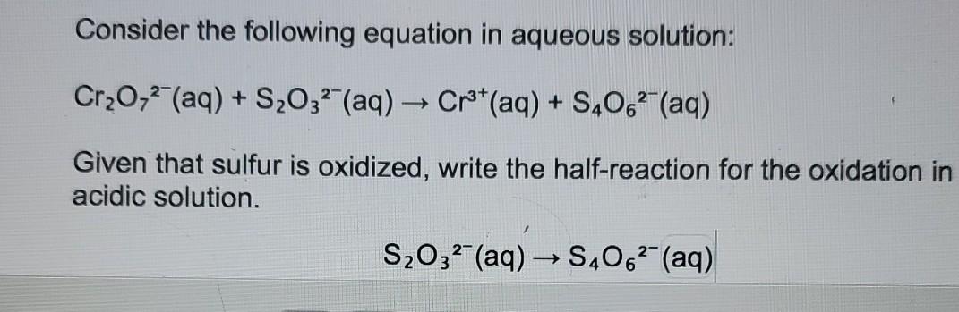 Solved Consider The Following Equation In Aqueous Solution Chegg