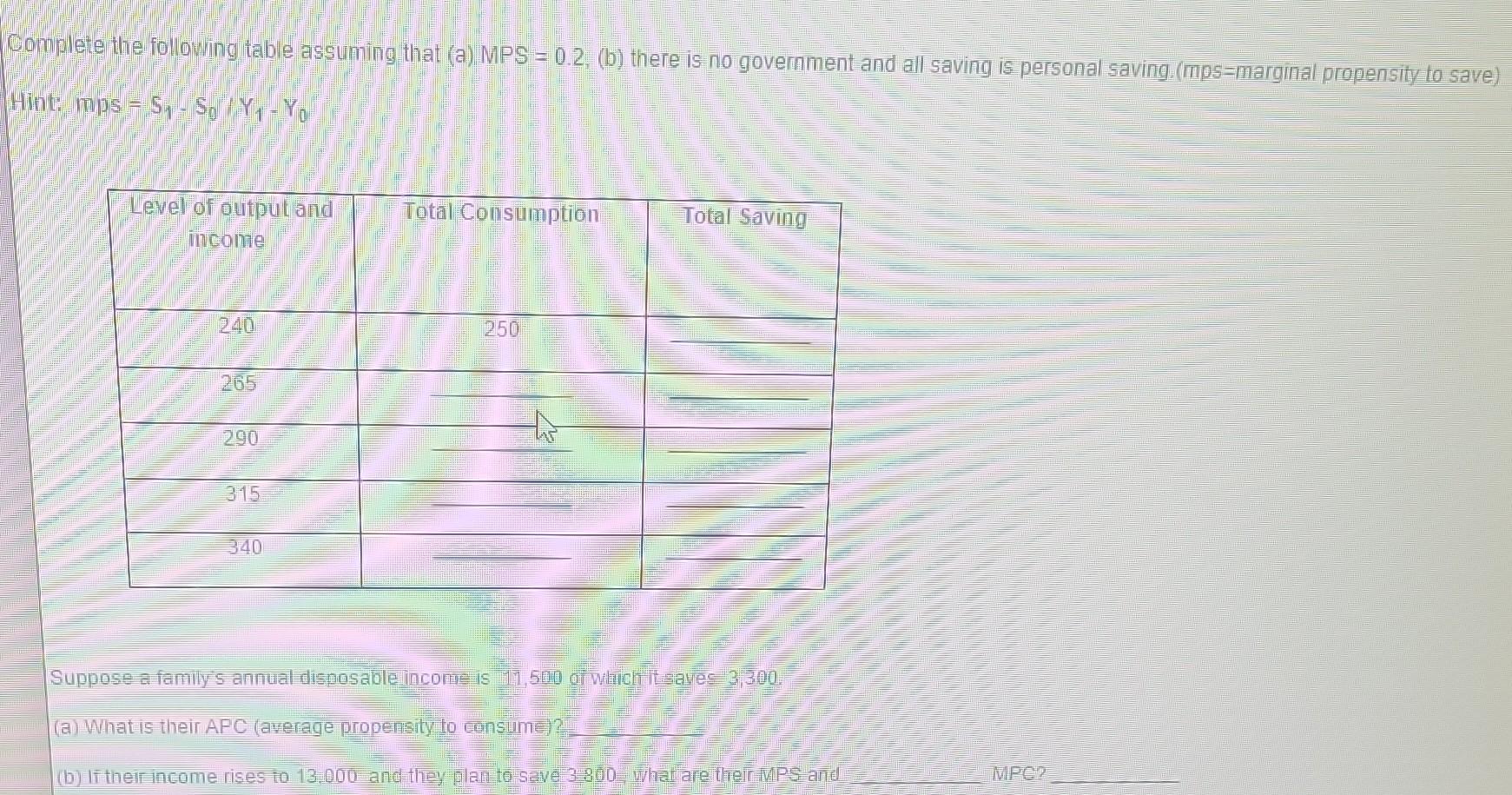 Solved Complete The Following Table Assuming That A Mps Chegg