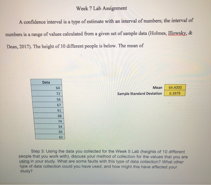 Solved Week Lab Assignment A Confidence Interval Is A Type Chegg