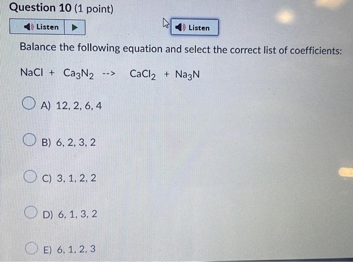 Solved Balance The Following Equation And Select The Cor