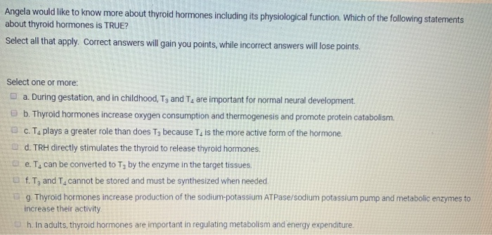 Solved Angela Would Like To Know More About Thyroid Hormones Chegg