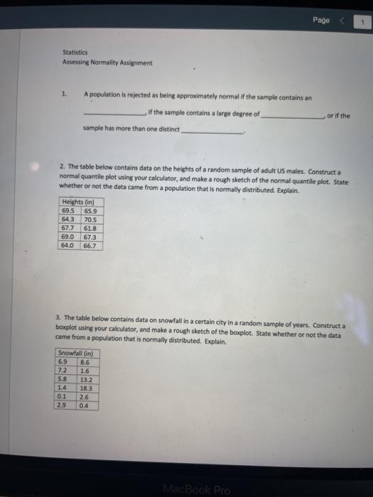 Solved Page 1 Statistics Assessing Normality Assignment 1 A Chegg