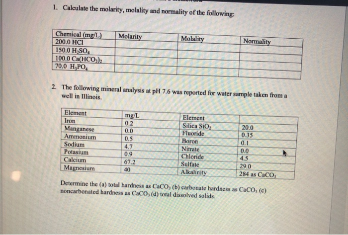 Solved Calculate The Molarity Molality And Normality Of Chegg