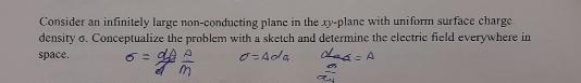 Solved Consider An Infinitely Large Non Conducting Plane In Chegg