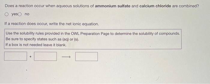 Solved Does A Reaction Occur When Aqueous Solutions Of Chegg