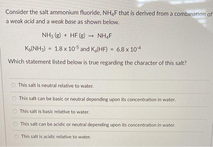 Solved Consider The Salt Ammonium Fluoride NH4F That Is Chegg