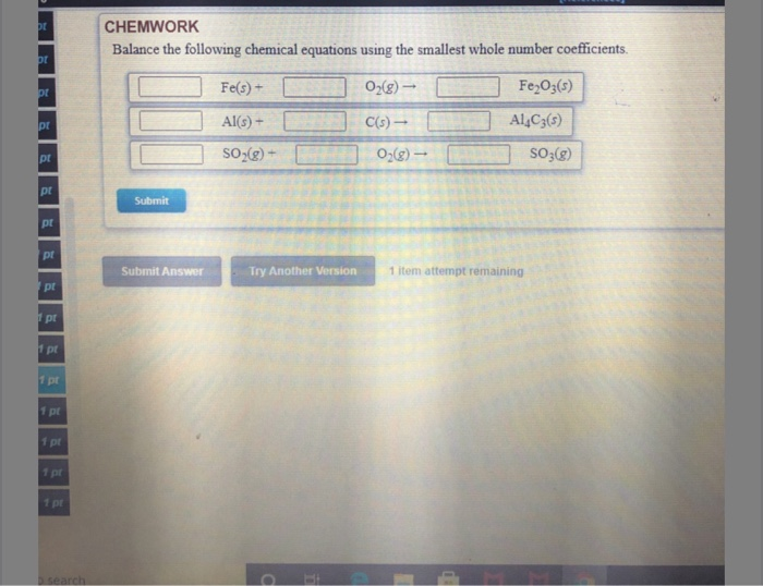 Solved Pt Chemwork Balance The Following Chemical Equations Chegg