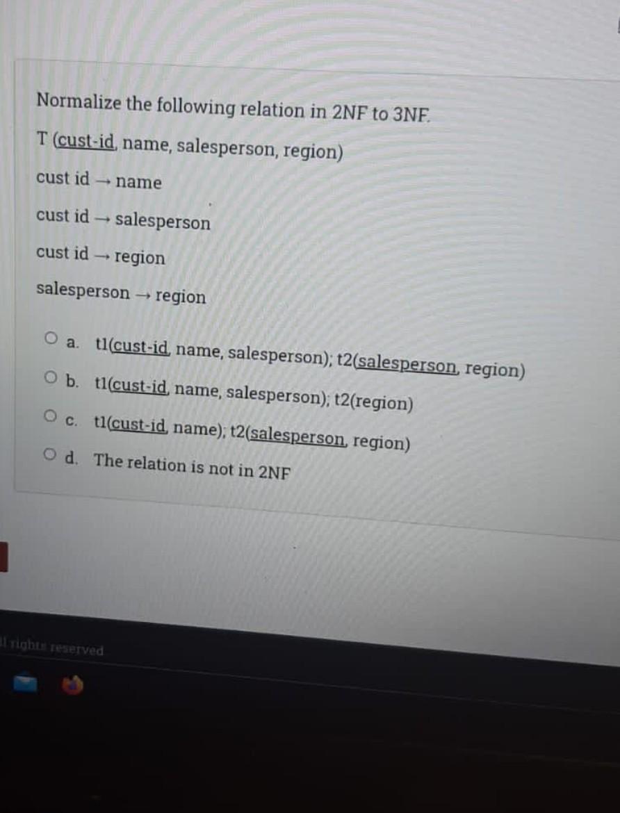 Solved Normalize The Following Relation In Nf To Ne Chegg