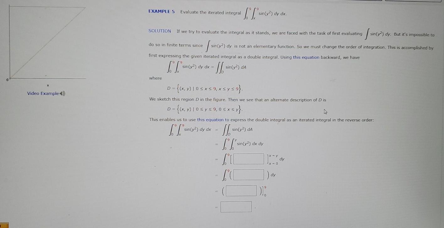 Solved Example Evaluate The Iterated Integral Sin Y Dy Chegg