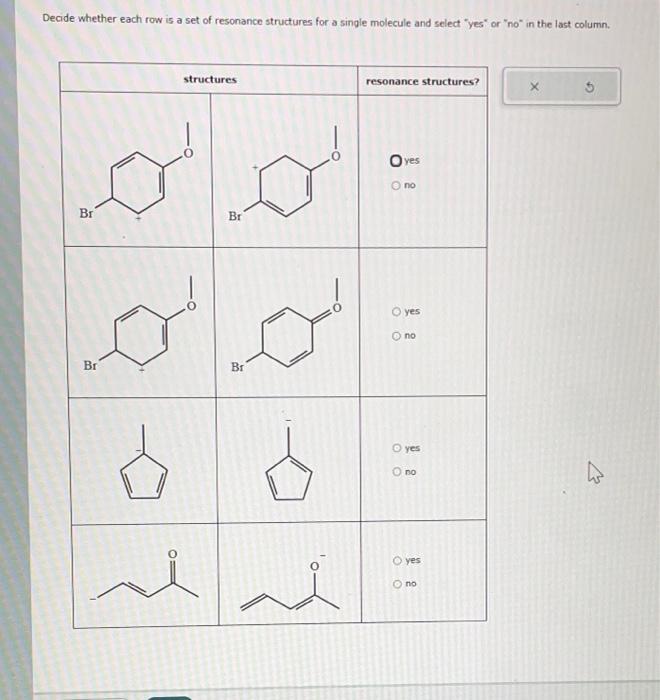 Solved Decide Whether Each Row Is A Set Of Resonance Chegg