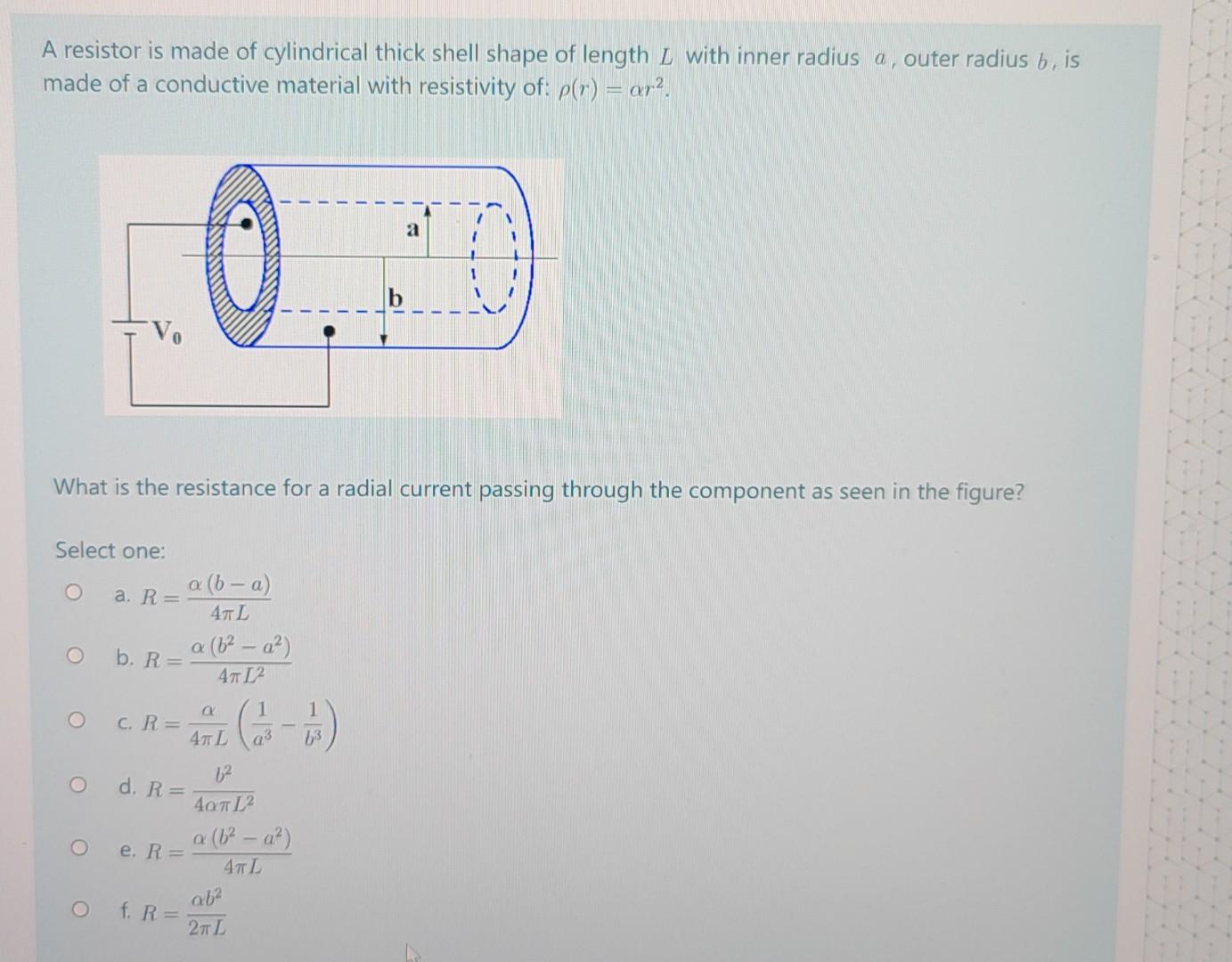 Solved A Resistor Is Made Of Cylindrical Thick Shell Shape Chegg