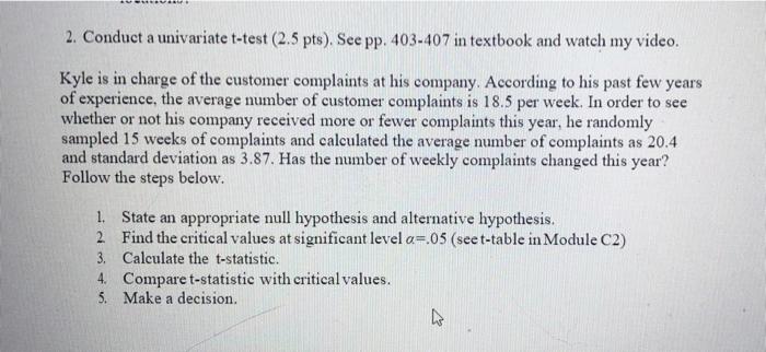 Solved Conduct A Univariate T Test Pts See Pp Chegg