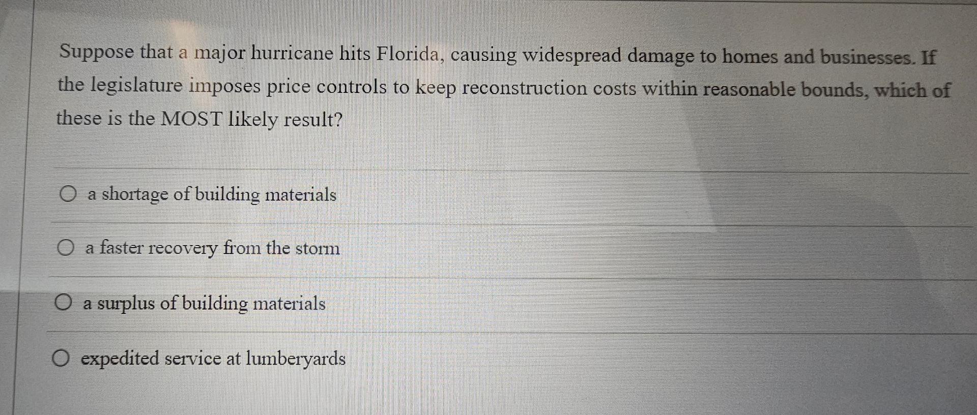 Solved Suppose That A Major Hurricane Hits Florida Causing Chegg