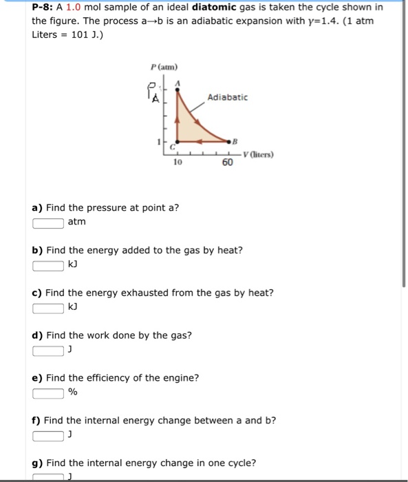 Solved P 8 A 1 0 Mol Sample Of An Ideal Diatomic Gas Is Chegg