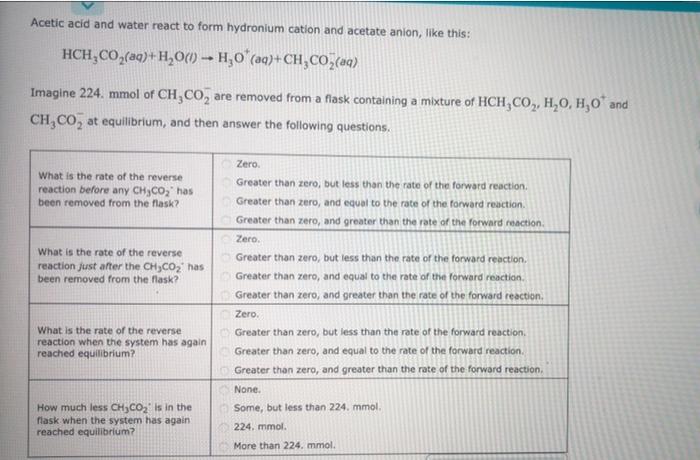 Solved Acetic Acid And Water React To Form Hydronium Cation Chegg