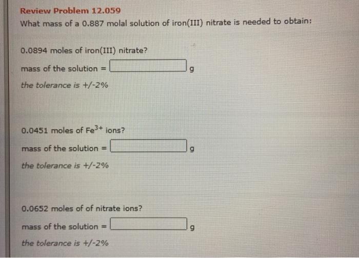 Solved Review Problem What Mass Of A Molal Chegg