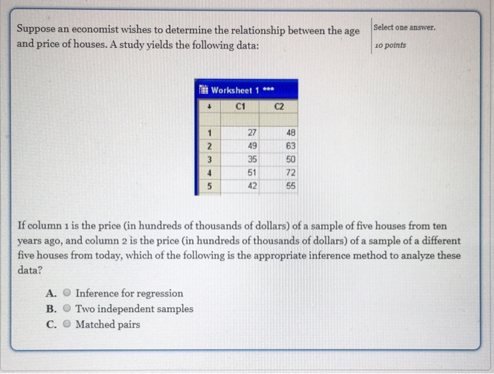 Solved Select One Answer Suppose An Economist Wishes To Chegg