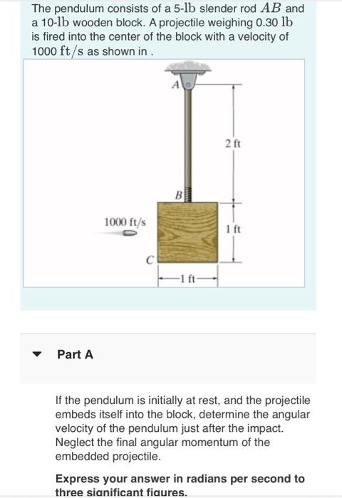 Solved The Pendulum Consists Of A 5 Lb Slender Rod AB And A Chegg