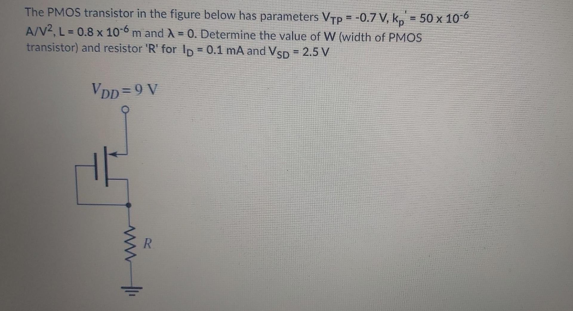 Solved The Pmos Transistor In The Figure Below Has Chegg