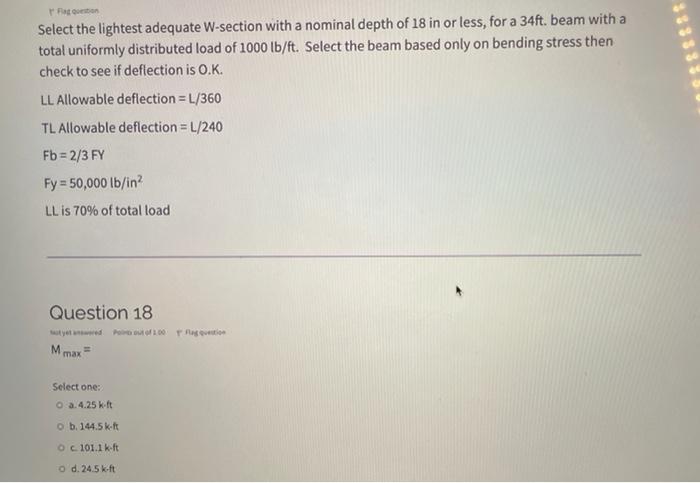 Solved Pation Select The Lightest Adequate W Section With A Chegg